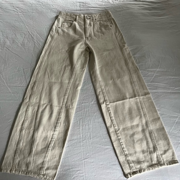 Free People Aster Straight Leg Denim 100% Cotton Jeans We The Free Cream Sz 30 - Picture 4 of 16